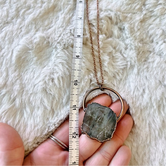 New Jade Green Slab Necklace | Natural Stone | Copper Color Finish | 24” - Picture 5 of 6